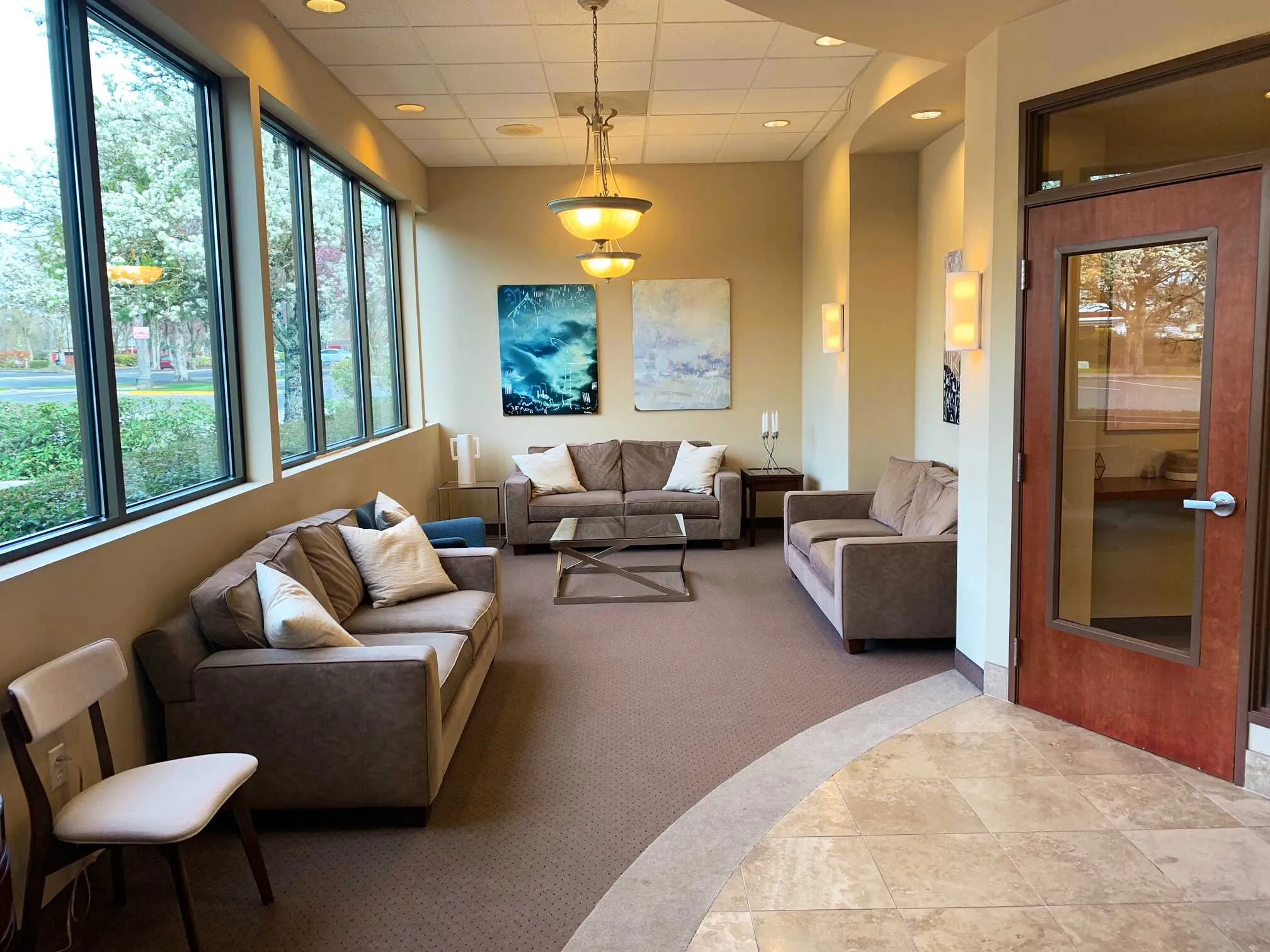 Welcoming reception and waiting area at Two Rivers Dentistry